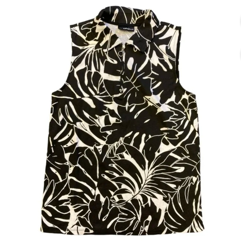 Rafaella Women's Soft Sleeveless Zipper Fashion Top Black Pressed Palm